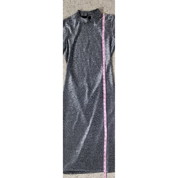 Topshop Black Silver Glitter Open Midi Cocktail Night Out Dress Size 6 - Picture 6 of 12